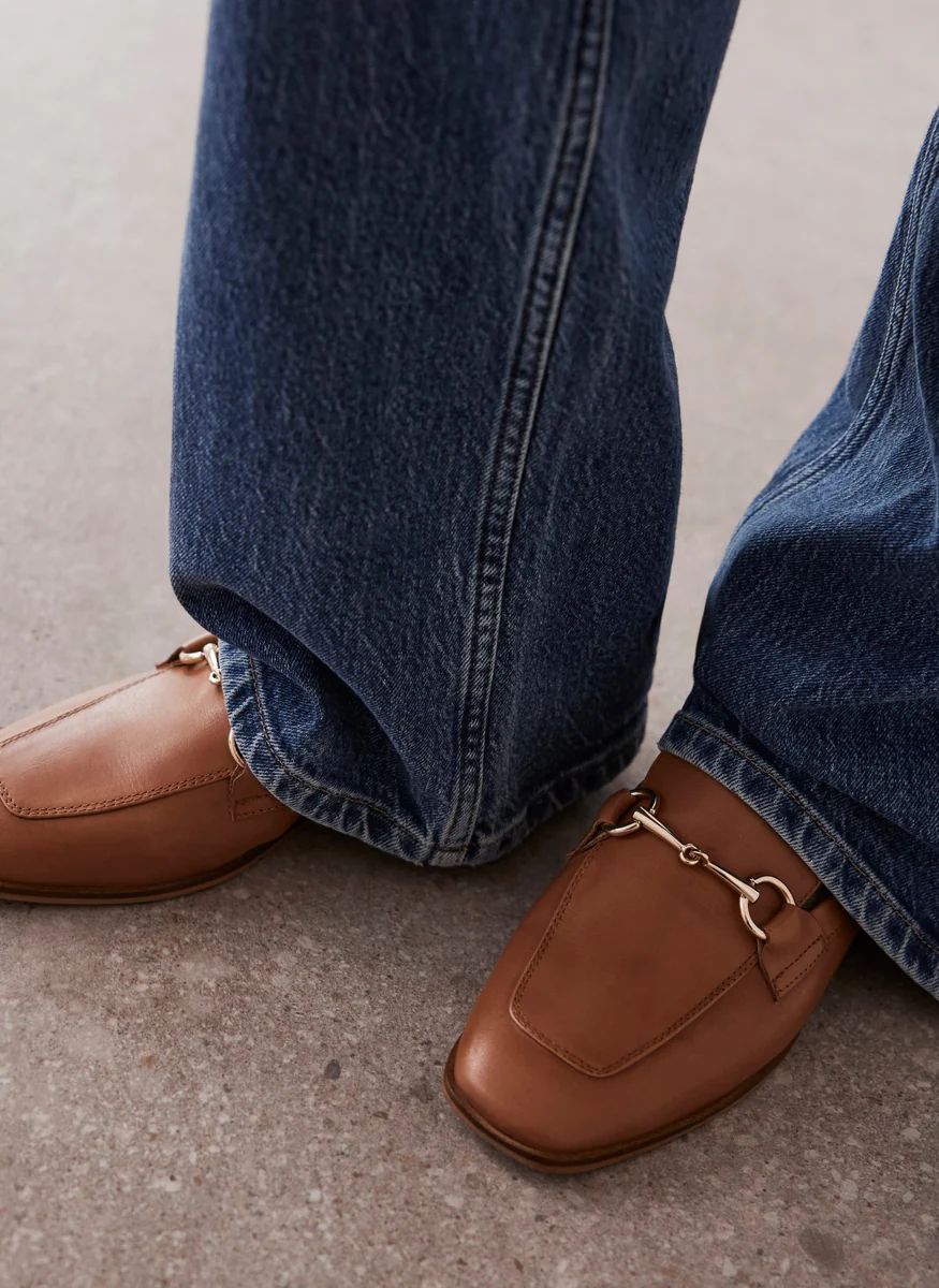 Tan Leather Backless Loafers | Mint Velvet