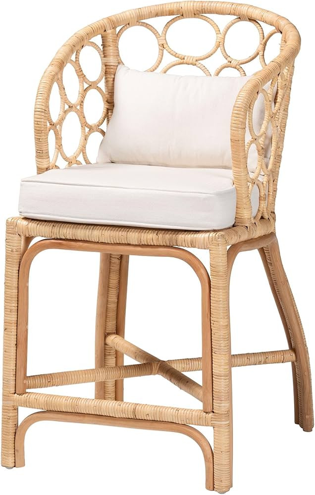 Bali & pari Prisca Natural Rattan Counter Stool with Bubble Frame - Handwoven Wicker Accent Stool... | Amazon (US)
