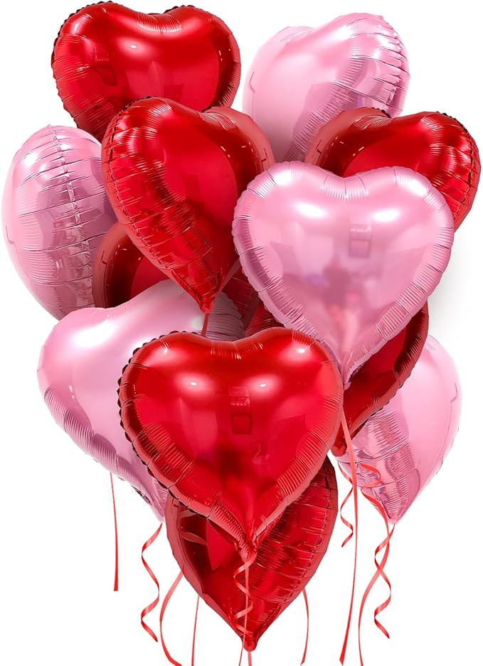 Pink Red Heart Balloons, 20 Pcs 18 Inch Heart Shaped Foil Balloons Galentines Balloons for Girls ... | Amazon (US)