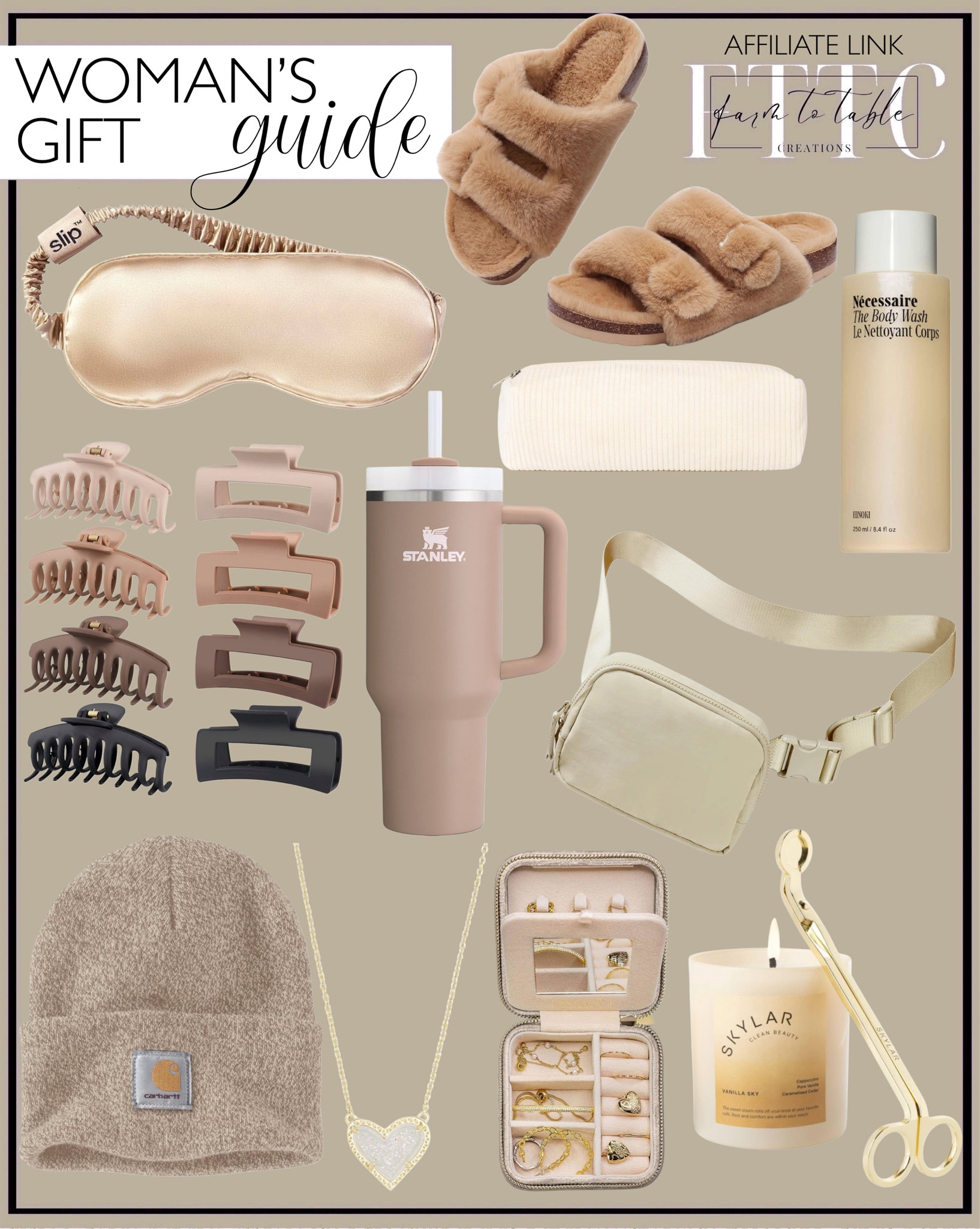 Woman’s Gift Guide. Follow @farmtotablecreations on Instagram for more inspiration.

Hair Clips. Silk Sleep Mask. Stanley Tumbler. Natural Body Wash. Candle and wick trimmer. Velvet Jewelry Box. Pendant Necklace.  Fuzzy Slippers. Carhartt Men's Knit Cuffed Beanie. Fanny Pack. Cosmetic Make Up Bag. 

Gifts for women. Christmas gifts for Mom. Holiday gifts. Stocking Stuffers. Gift Guides for Her. 

#LTKHoliday #LTKFindsUnder50 #LTKGiftGuide