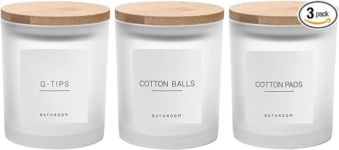 3PCS Modern 13.53oz Transparent Bathroom Canisters with 12 Labels & Wooden Lid Thick Glass Jar Se... | Amazon (US)