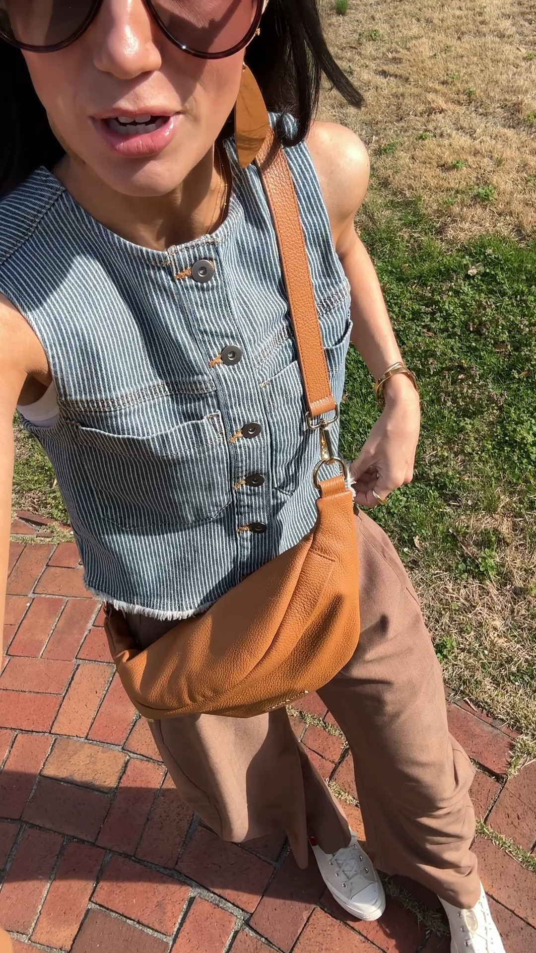 Ootd. Vest is tts. Wearing xs. Pants are my favorite barrel trouser. Tts as well.