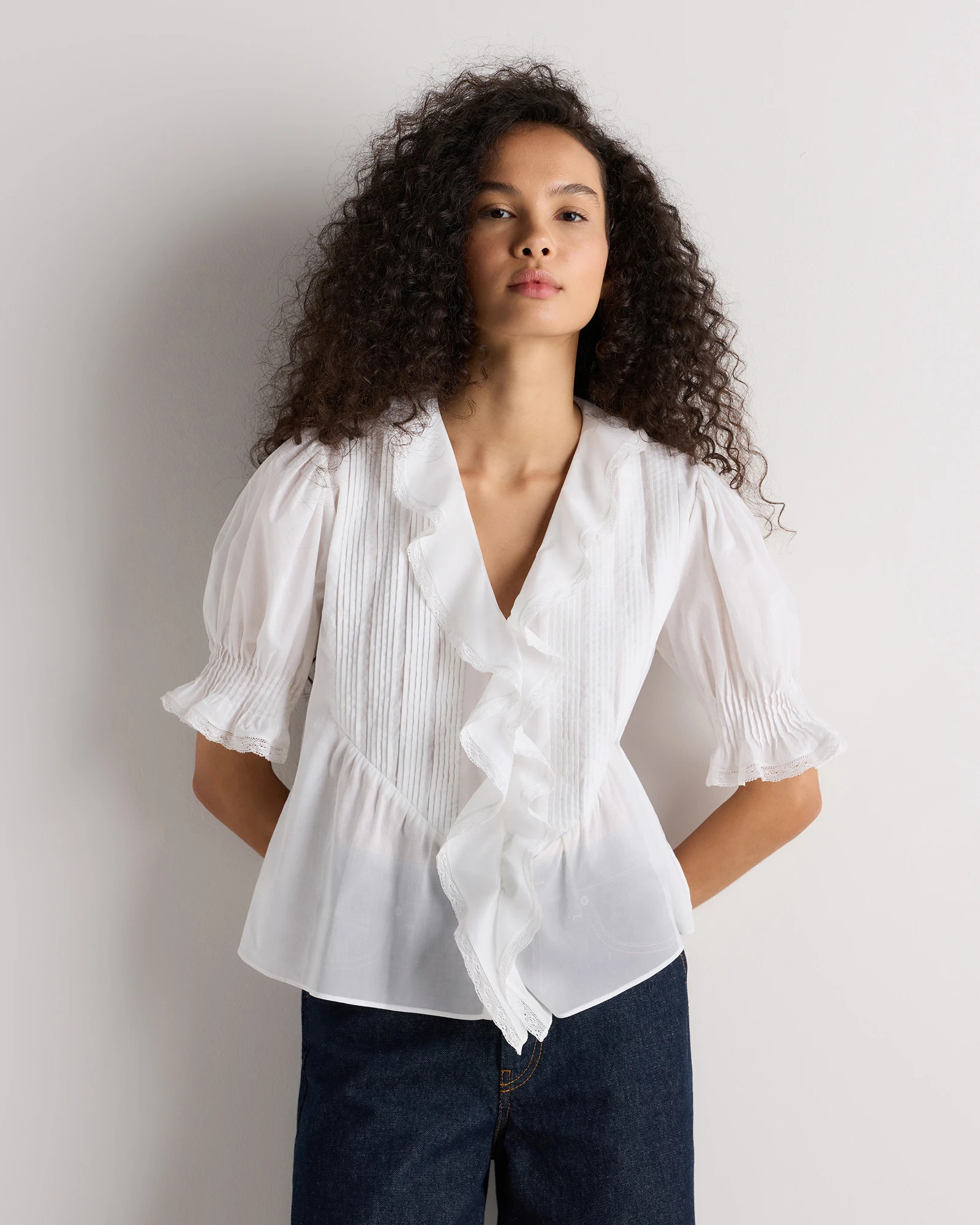 Organic Cotton Voile Short Sleeve Peasant Blouse | Quince