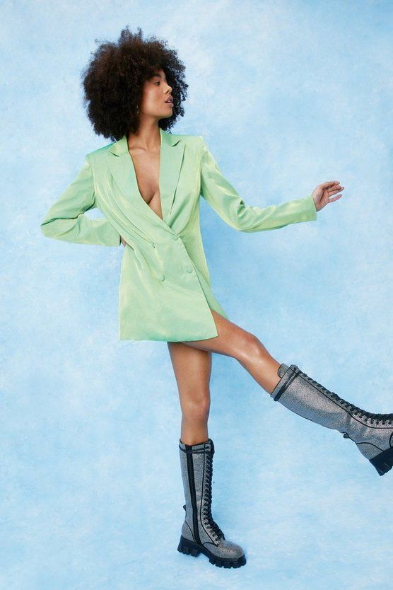 Shimmer Double Breasted Oversized Blazer Dress | Nasty Gal (US)