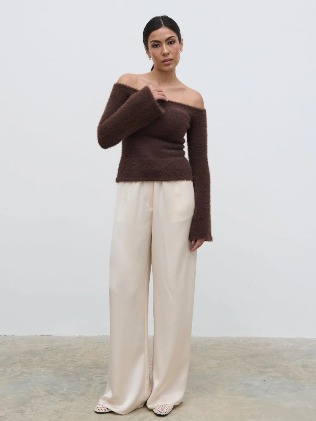 Erika Bardot Fluffy Knit Top | Pretty Lavish (UK)