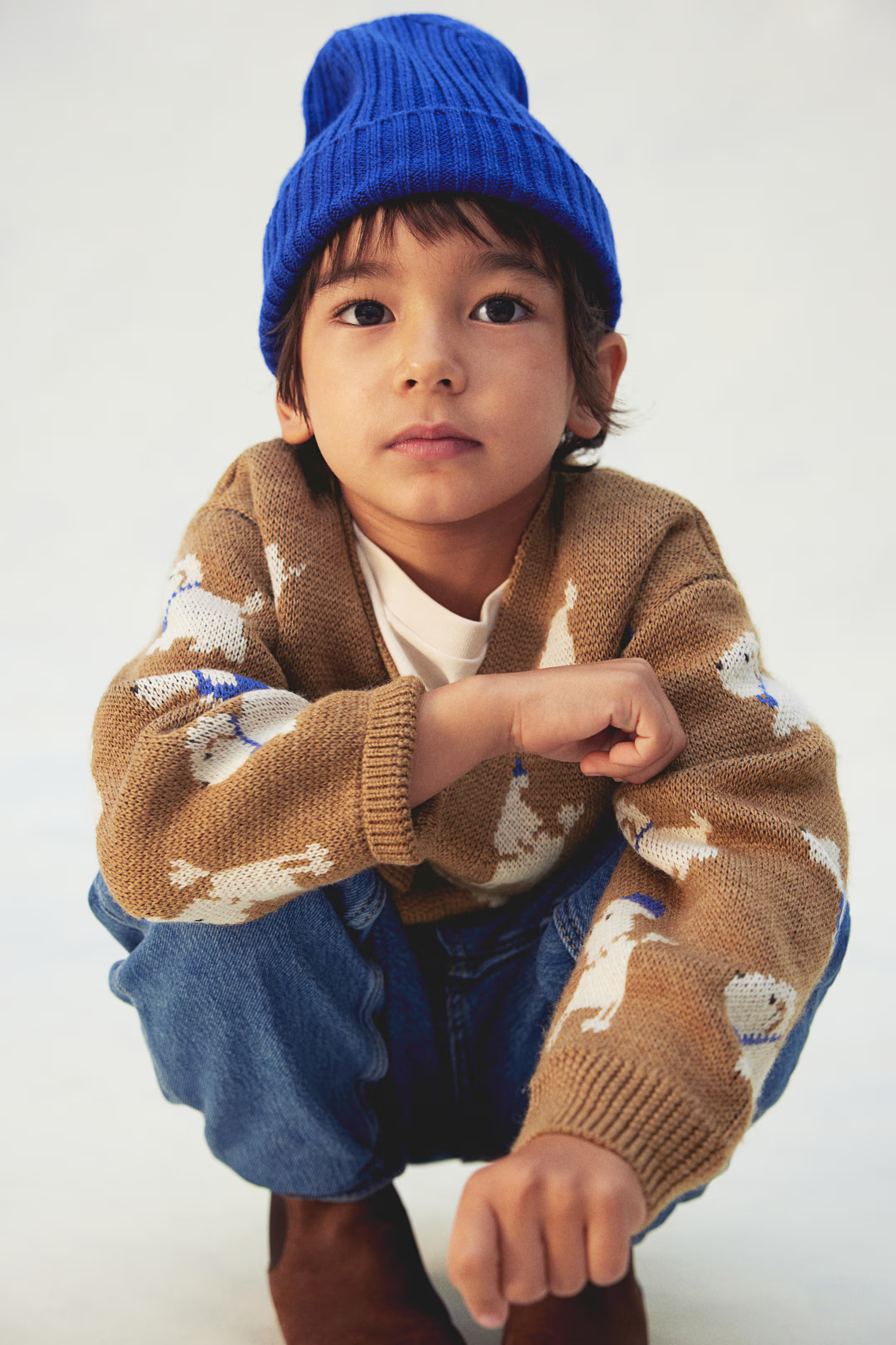 Jacquard-Knit Wool Cardigan - Brown/dogs - Kids | H&M US | H&M (US + CA)