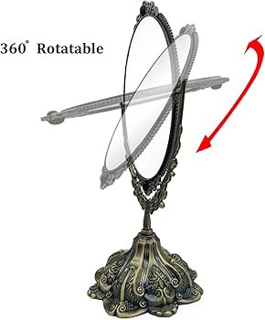 Hsiwto Vintage Double Side Makeup Mirror, Alloy Metal Table Makeup Desktop Mirror with 360 Degree... | Amazon (US)