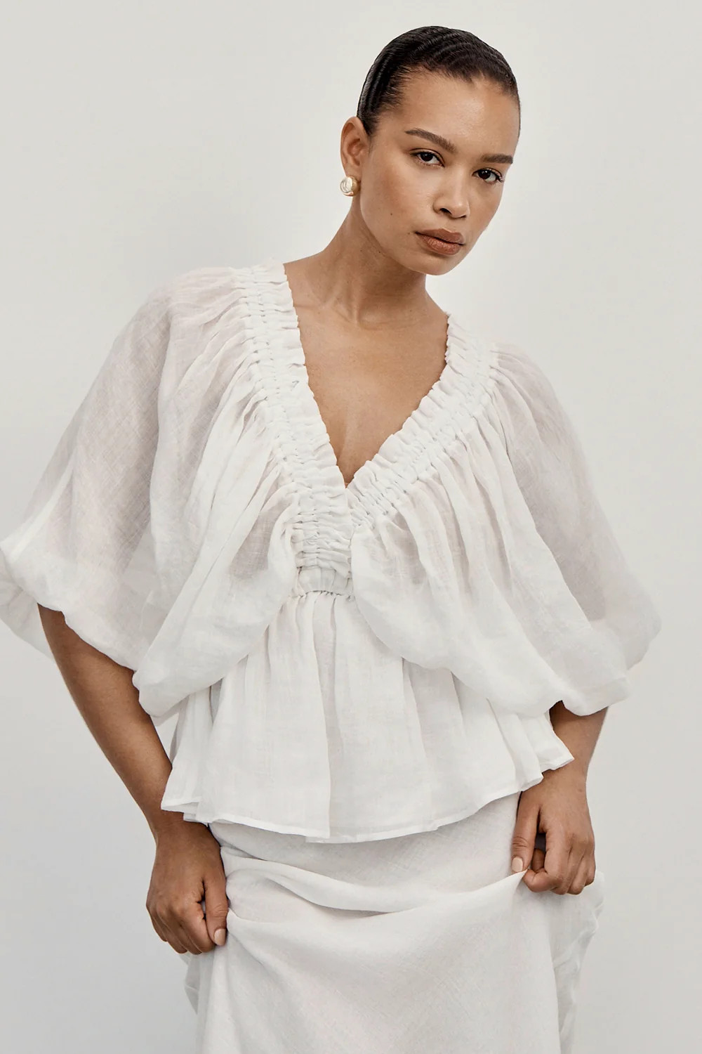 BRIELLE WHITE RAMI SLEEVED TOP | DISSH