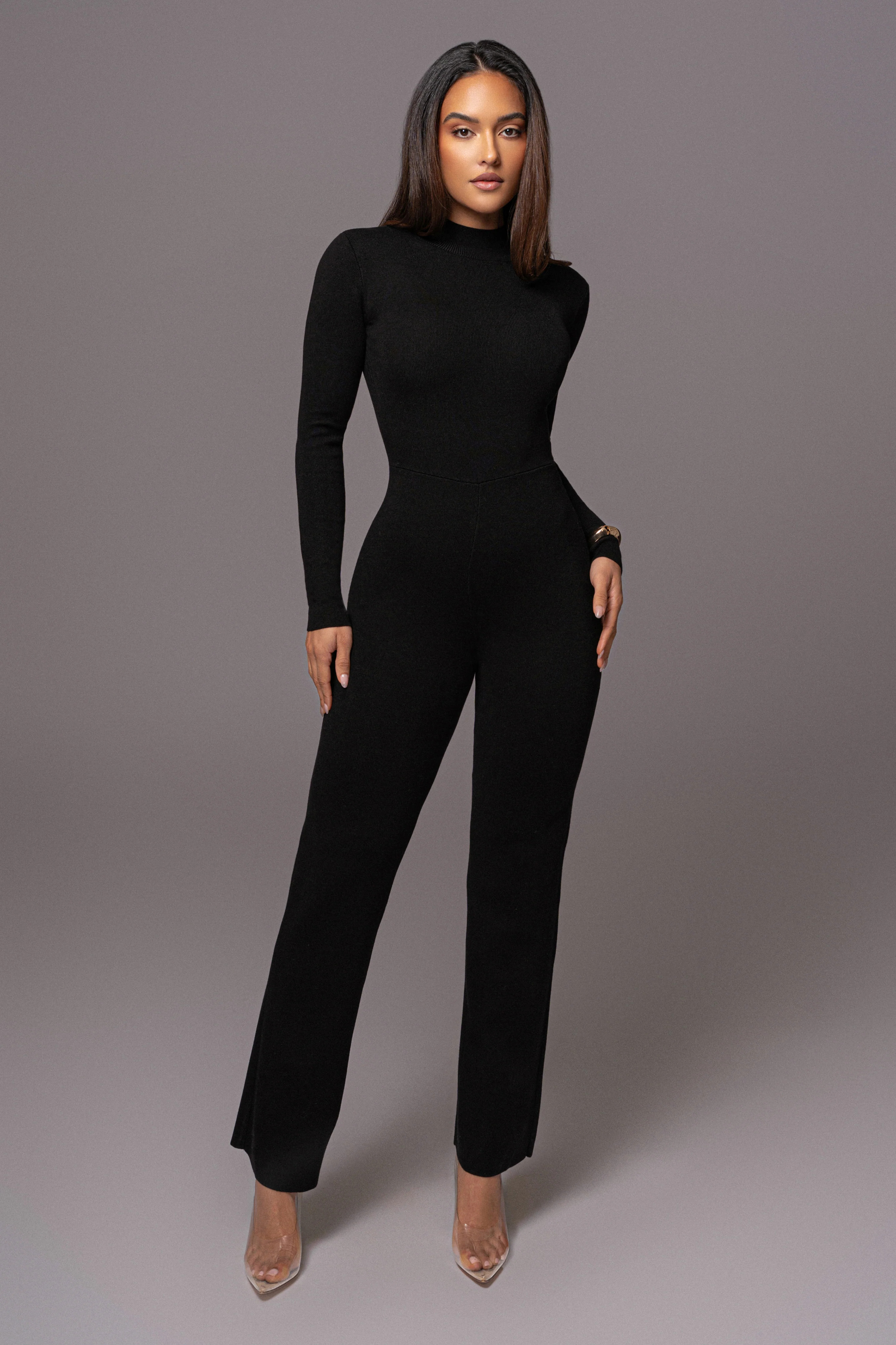 Black Noel Sweater Knit Jumpsuit XXL | JLUXLABEL