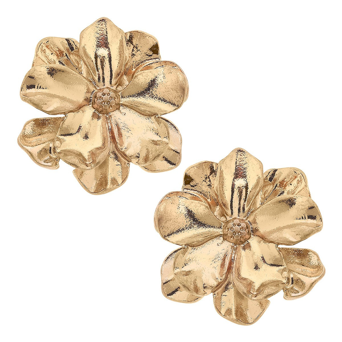 CANVAS Style x @ChappleChandler Emmie Camelia Stud Earring in Worn Gold | CANVAS