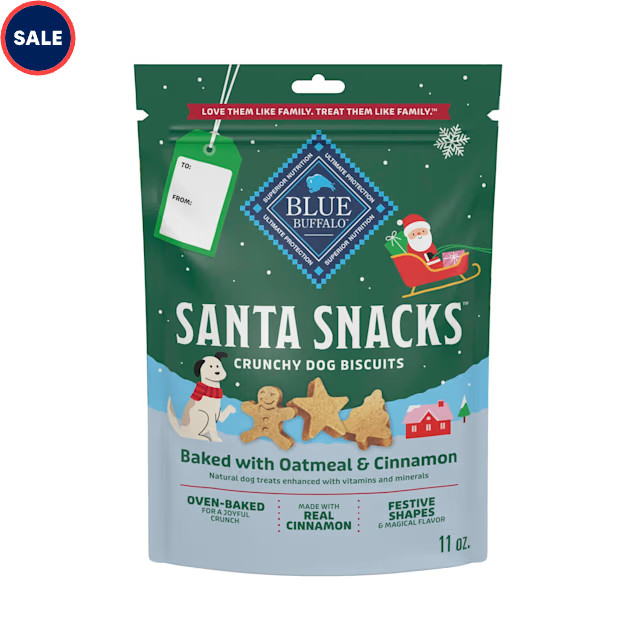 Blue Buffalo Oven-Baked with Natural Ingredients, Oatmeal & Cinnamon Santa Snacks Crunchy Dog Bis... | Petco