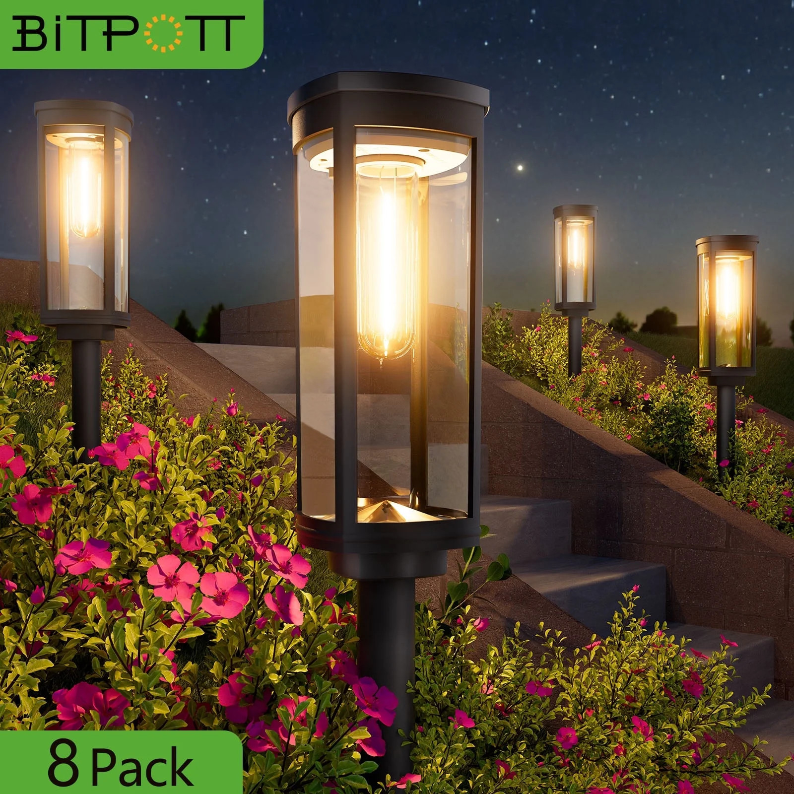 BITPOTT 8 Pack Solar Pathway Lights Outdoor, LED Solar Lights Outdoor, Auto on/off , Waterproof I... | Walmart (US)