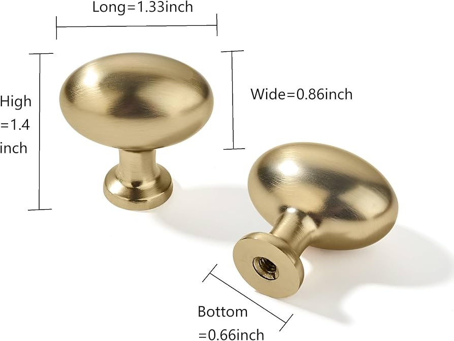 khtumeware 30 Pack 1-3/8 inch(35mm) Brushed Brass Cabinet Knobs Dresser Knobs Satin Brass Oval Dr... | Amazon (US)