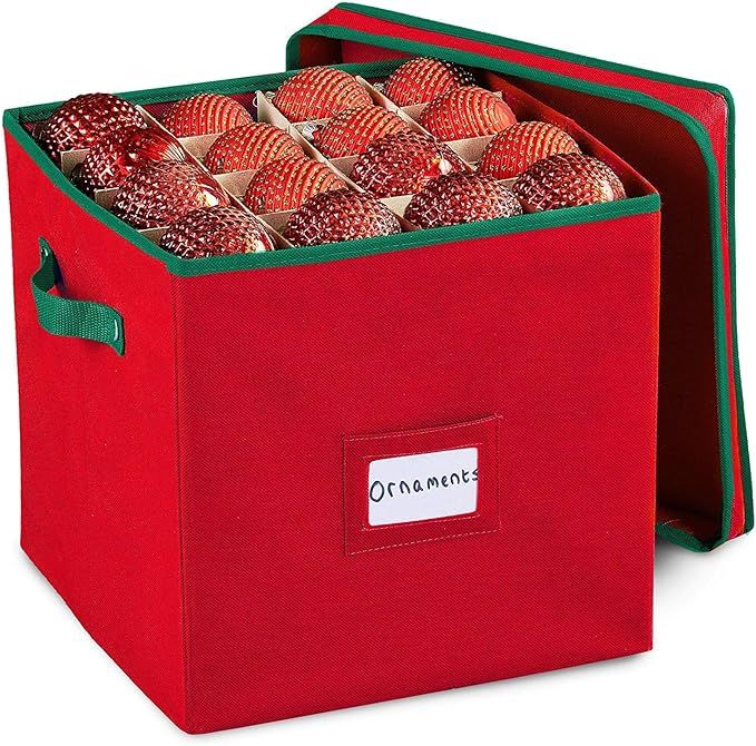 Durable Non-Woven Christmas Ornament Storage Box with Removable lid, Stores up-to 64 Standard Hol... | Amazon (US)