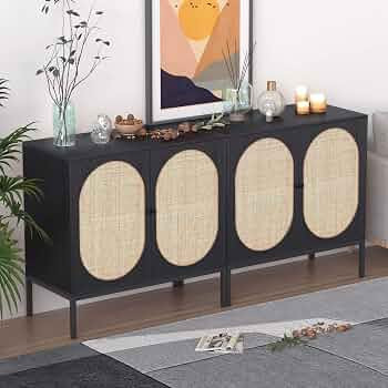 XIAO WEI Sideboard Cabinet with Handmade Natural Rattan Doors, Rattan Cabinet Accent Buffet Cabin... | Amazon (US)