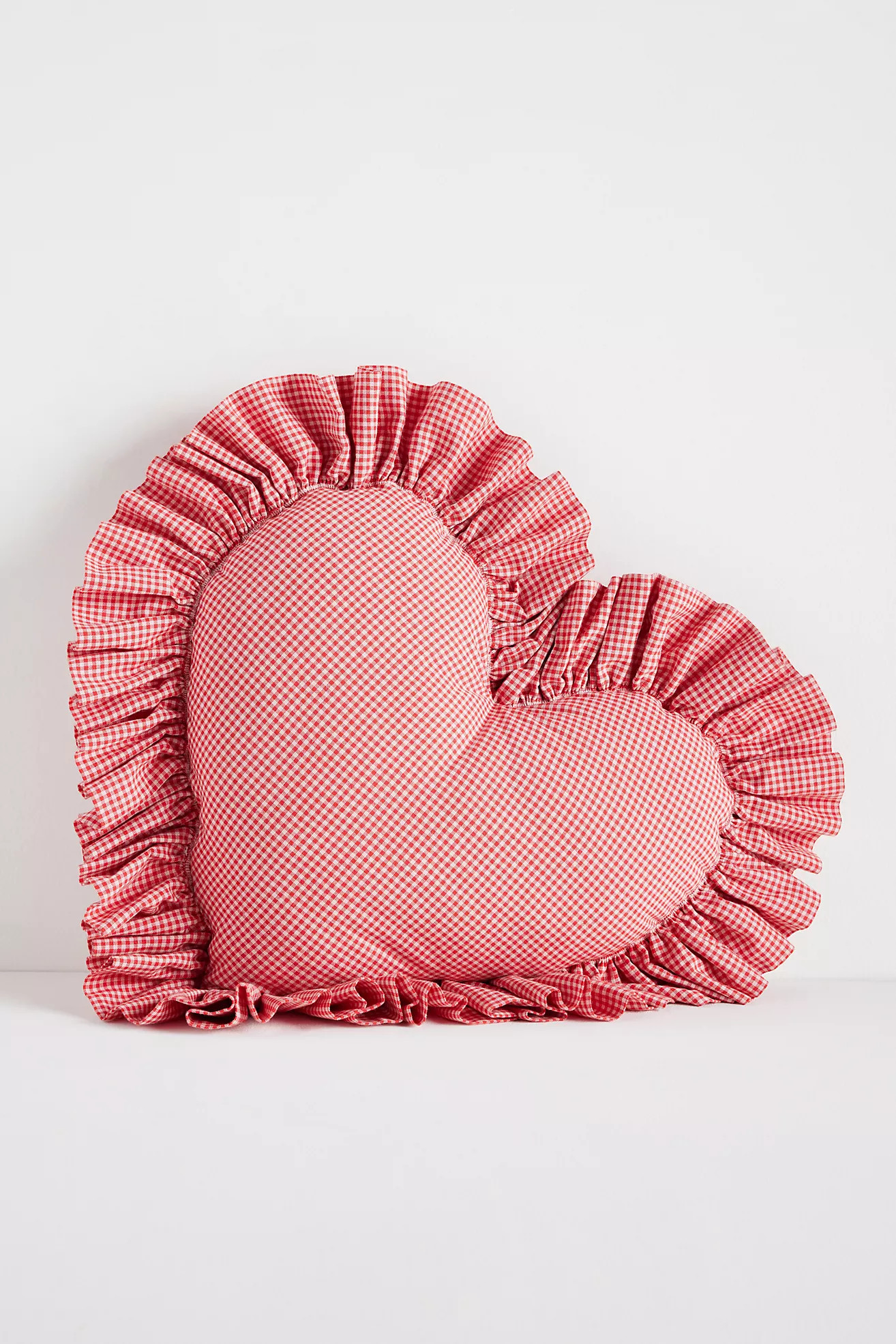 Gingham Cotton Ruffle Heart Pillow | Anthropologie (US)