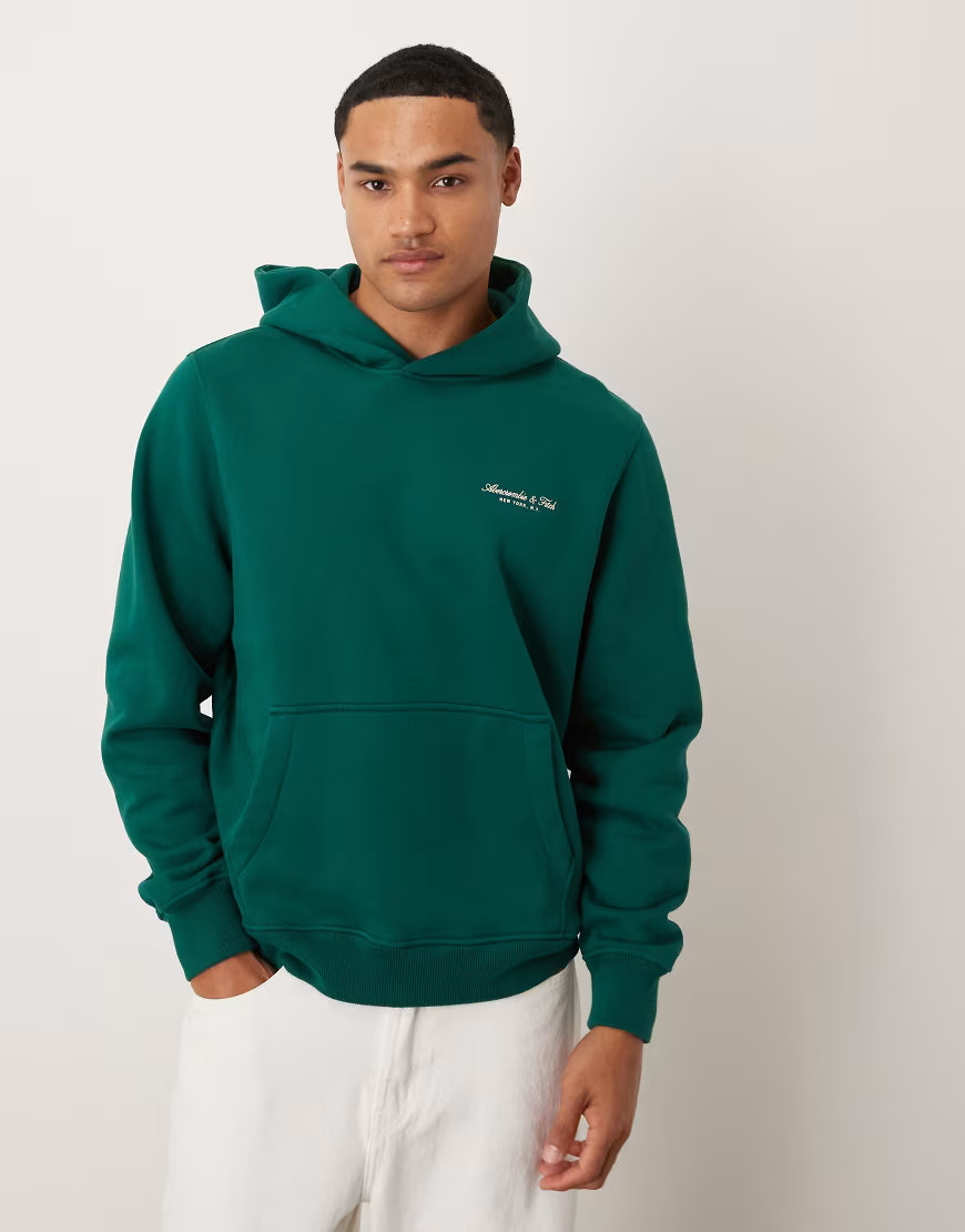 Abercrombie & Fitch premium chest logo front pocket hoodie in green | ASOS (Global)