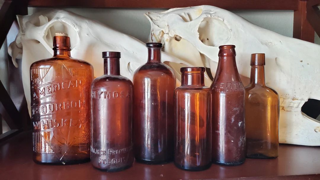 Vintage/antique Brown Amber Old Glass Bottle Choose Your - Etsy | Etsy (US)