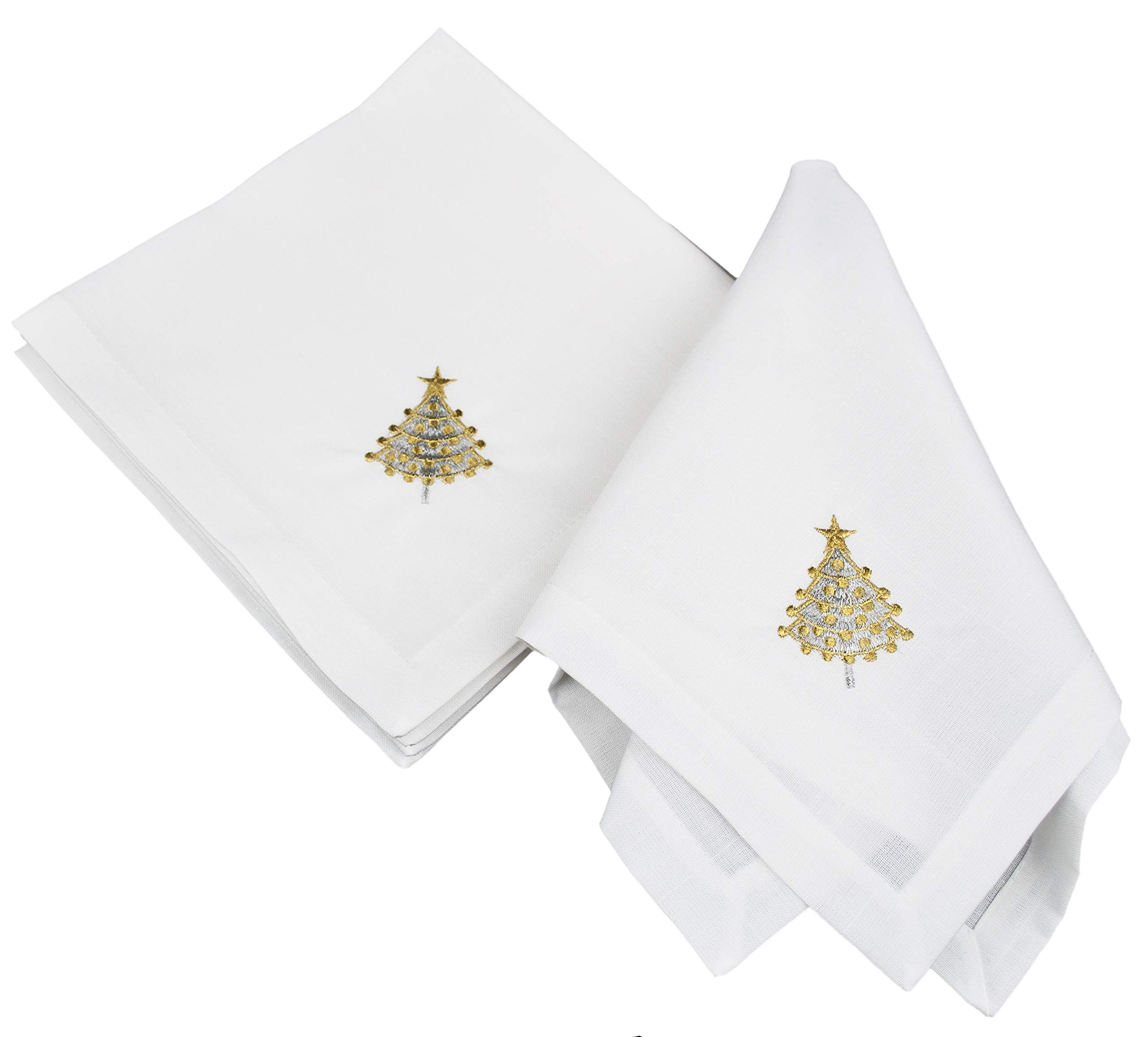 Set of 4 Embroidered Holiday Silver and Gold Christmas Trees on White Napkins 20 inch x 20 inch Quad Fold Elegant Setting Holiday Decor | Amazon (US)