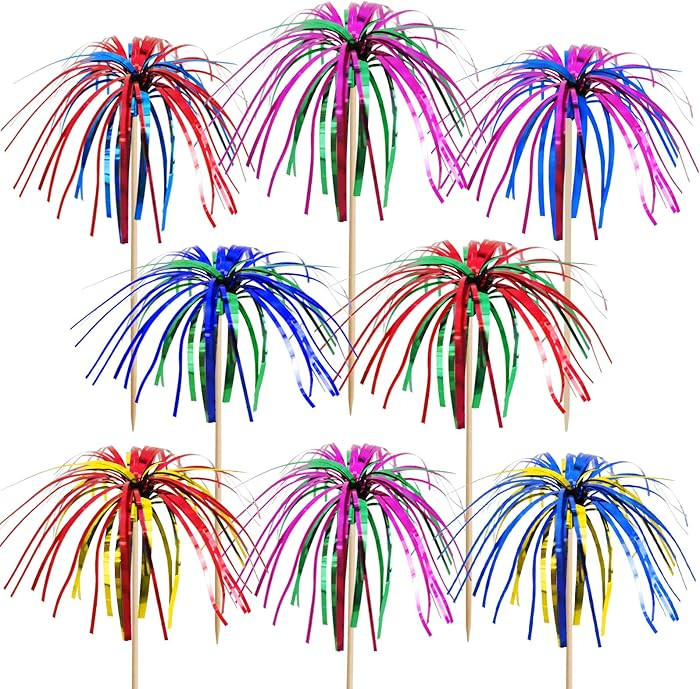 BLUE TOP Cocktail Picks Wood Foil Firework Cake Picks 9 Inch 100 PCS,Cupcake Toppers for Cakes De... | Amazon (US)