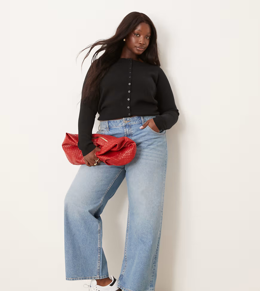 ASOS DESIGN Curve baggy jeans in lightwash-Blue | ASOS (Global)