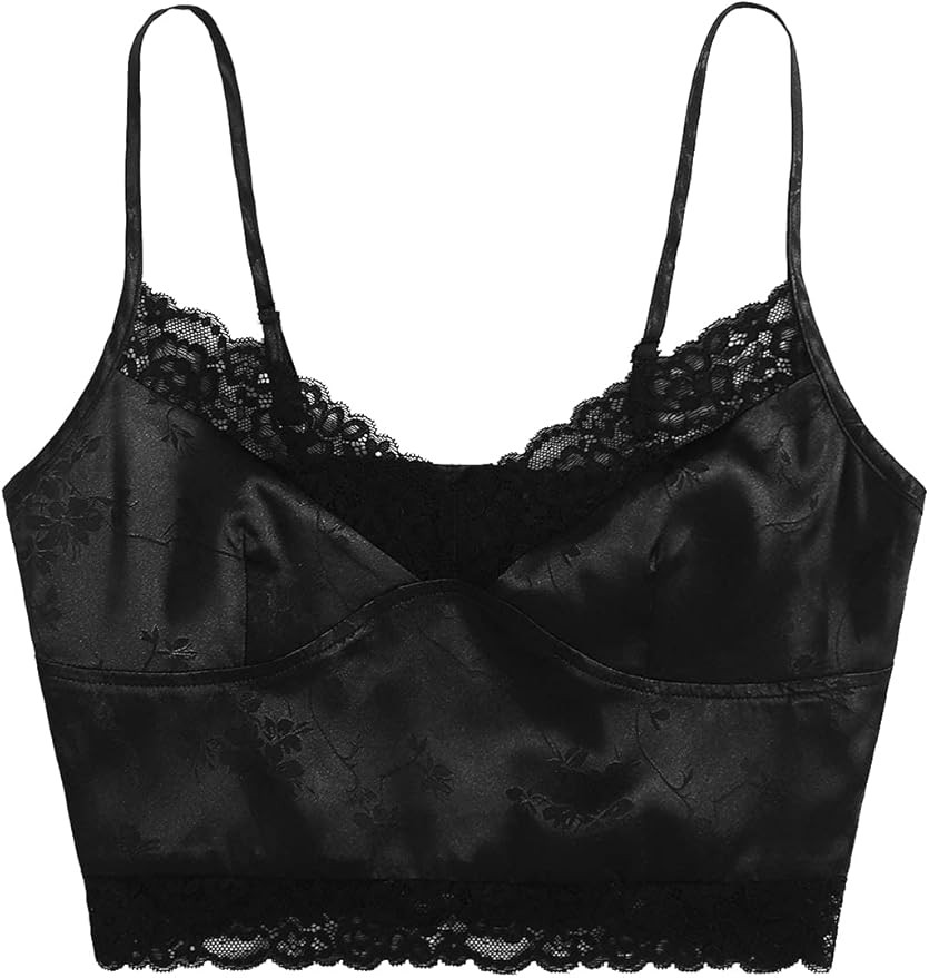 SweatyRocks Women's V Neck Crop Cami Tank Top Lace Trim Sleeveless Shirt | Amazon (US)