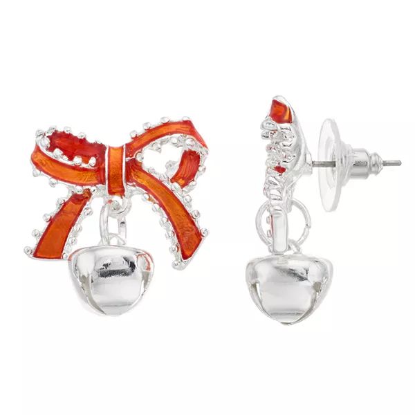 Celebrate Together™ Silver Toned Red Bow and Bell Drop Holiday Earrings | Kohl's
