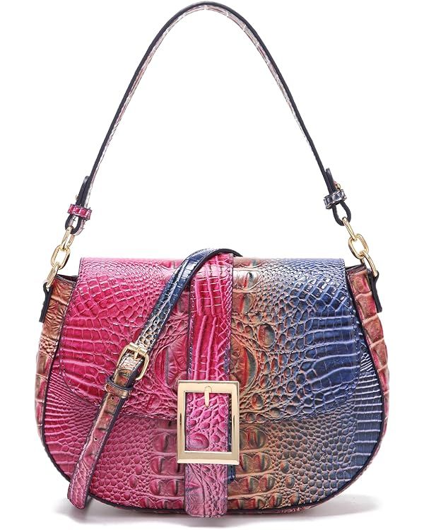 Leather Bags for Women Luxury Handbag Flap Purse Crocodile Pattern Crossbody Ladies Gradient Colo... | Amazon (US)