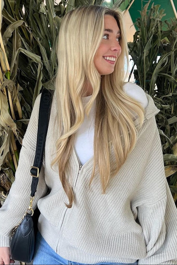 Taupe Oversized Zip Up Cardigan | PinkBlush Maternity