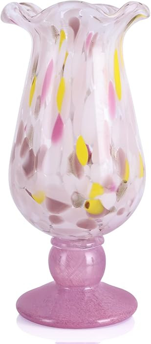 Pink Hand Blown Glass Vase – Oval Decorative Colored Glass for Dining Table, Entryway, Living R... | Amazon (US)