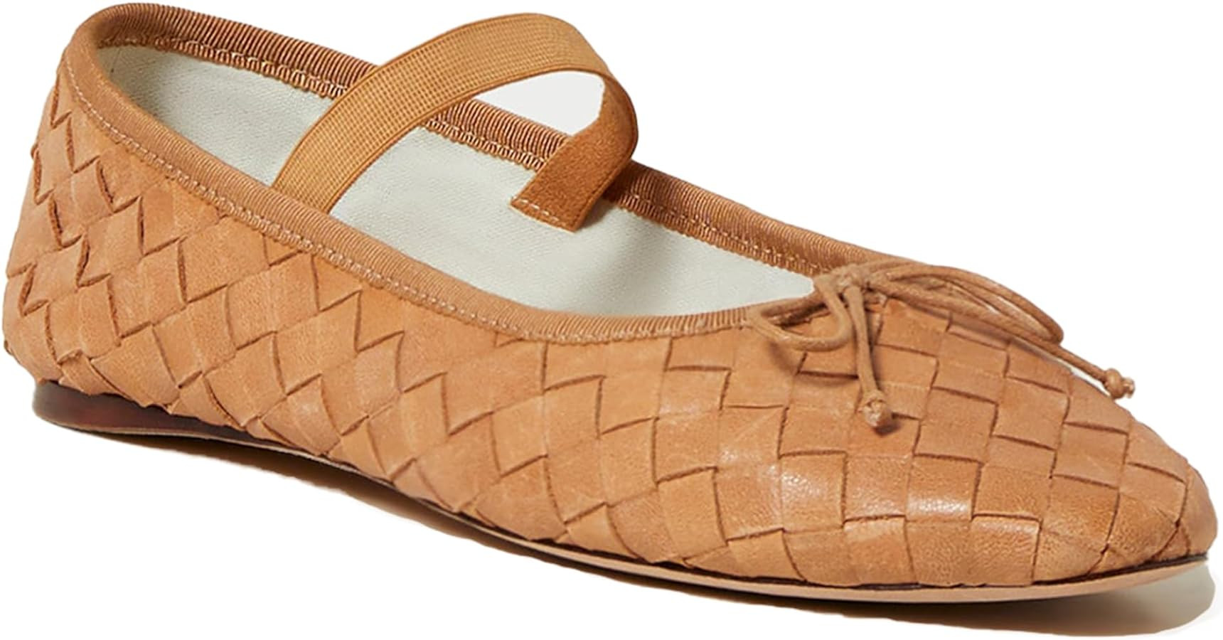 Mary Jane Ballet Flats for Women Woven Flats Elastic Strap Almond Toe Bow Ballerina Shoes | Amazon (US)