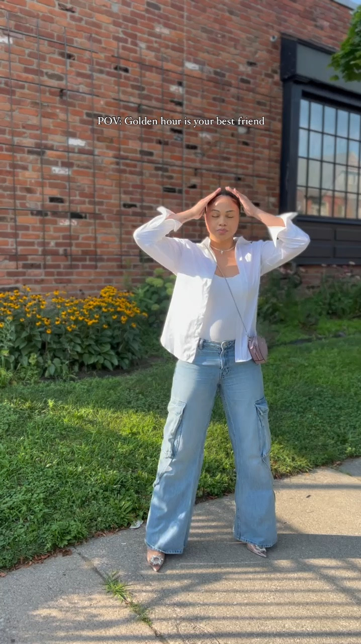 White button down size M
Denim cargos size 6
Clear heel size 7.5

#LTKVideo #LTKStyleTip
