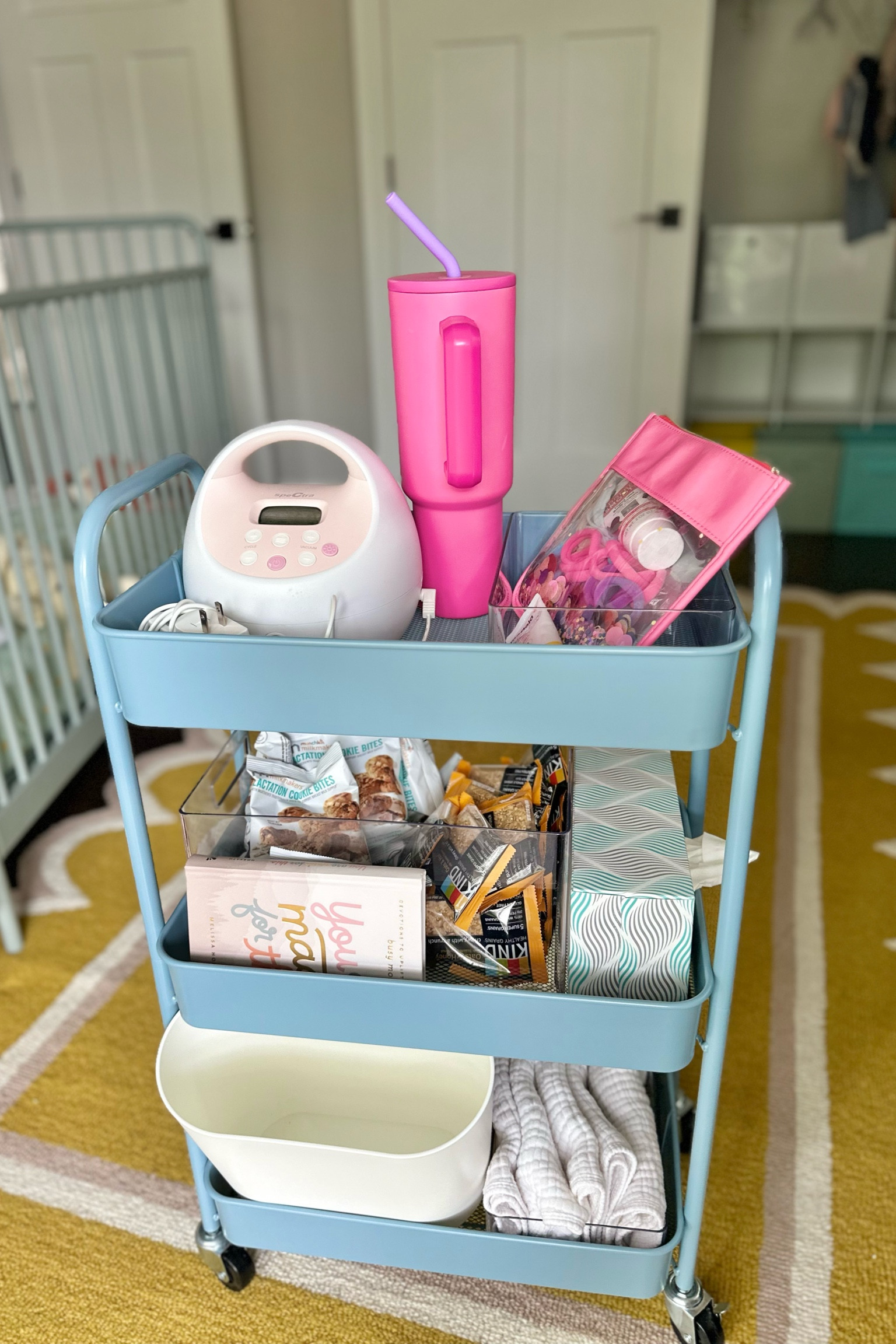The ultimate nursing cart: pump, breastfeeding accessories, hydration, self-care, nursing snacks, burp cloths, & a trashcan too✨



#LTKbump #LTKbaby