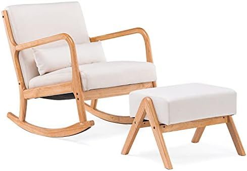 YOLENY Fabric Rocking Chair,Mid-Century Glider Rocker with Padded Seat, with Ottoman,Seat Wood Ba... | Amazon (US)