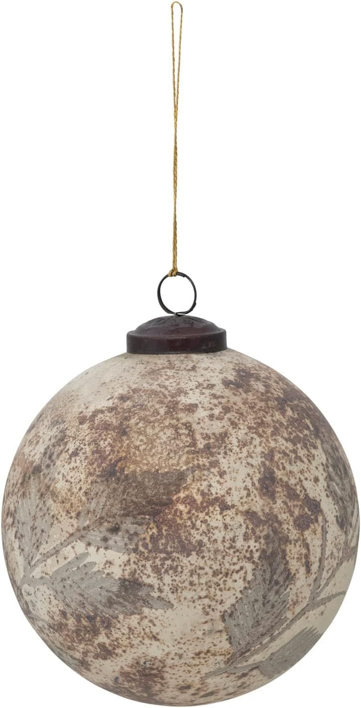 Creative Co-Op Glass Ball Ornament with Etched Leaf Pattern, Marbled Matte Cream and Brown | Amazon (US)