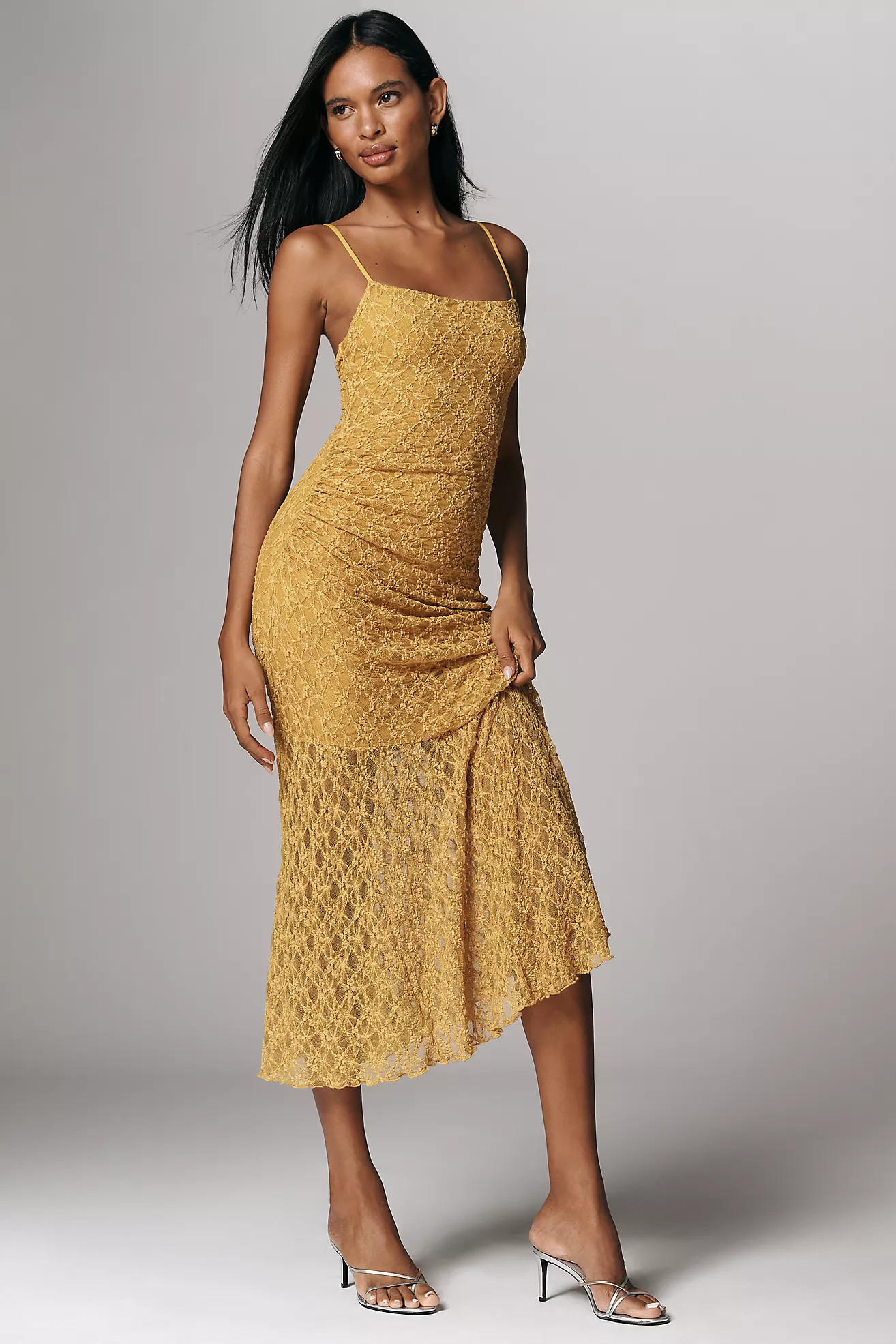 By Anthropologie Asymmetric Lace Midi Dress | Anthropologie (US)