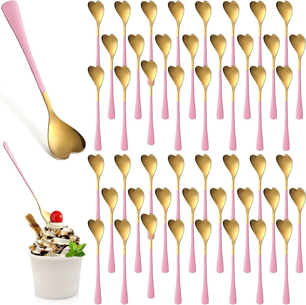 Hushee 24 Pcs Heart Shaped Spoons Valentine's Day Gold Pink Tea Spoons Dessert Spoons 6.7 Inches ... | Amazon (US)