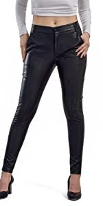 Balleay Art Faux Leather Pants for Women, Straight Leg Mid Waist Butt Lift Elastic Black Pants wi... | Amazon (US)