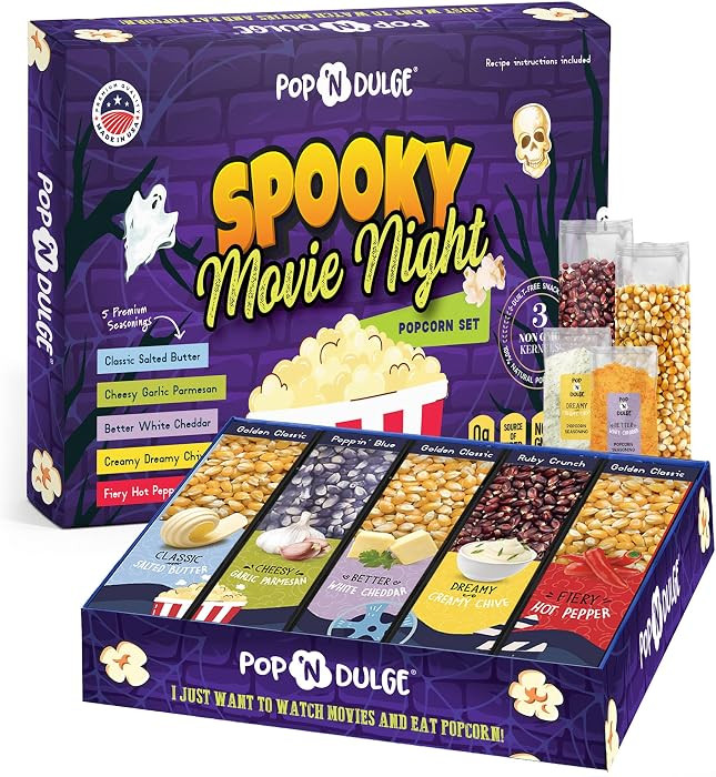 Halloween Gifts Popcorn Spooky Movie Night Gift Basket Gourmet Kernels and Seasoning Variety Pack... | Amazon (US)