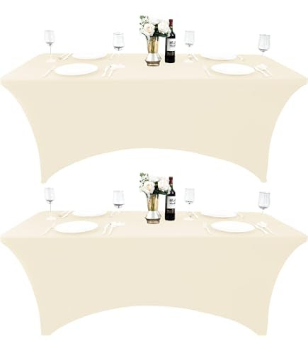 Utopia Kitchen Spandex Tablecloth 2 Pack [6FT, Ivory] Tight, Fitted, Washable and Wrinkle Resistant Stretch Table Cloth Rectangle Cover for Trade Show, Weddings & Parties [72Lx30Wx30H Inch] | Amazon (US)
