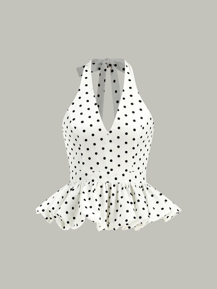 Polka Dot Halter Peplum Top | Commense