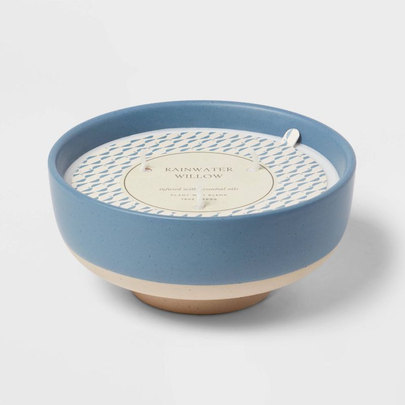13oz Footed Textured Ceramic Dish with Dustcover Rainwater Willow Blue - Threshold™ | Target