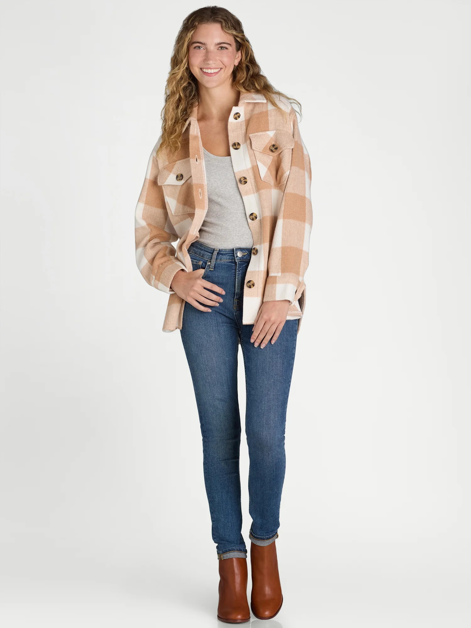 Time and Tru Women's Button Front Shacket, Sizes S-XXXL - Walmart.com | Walmart (US)