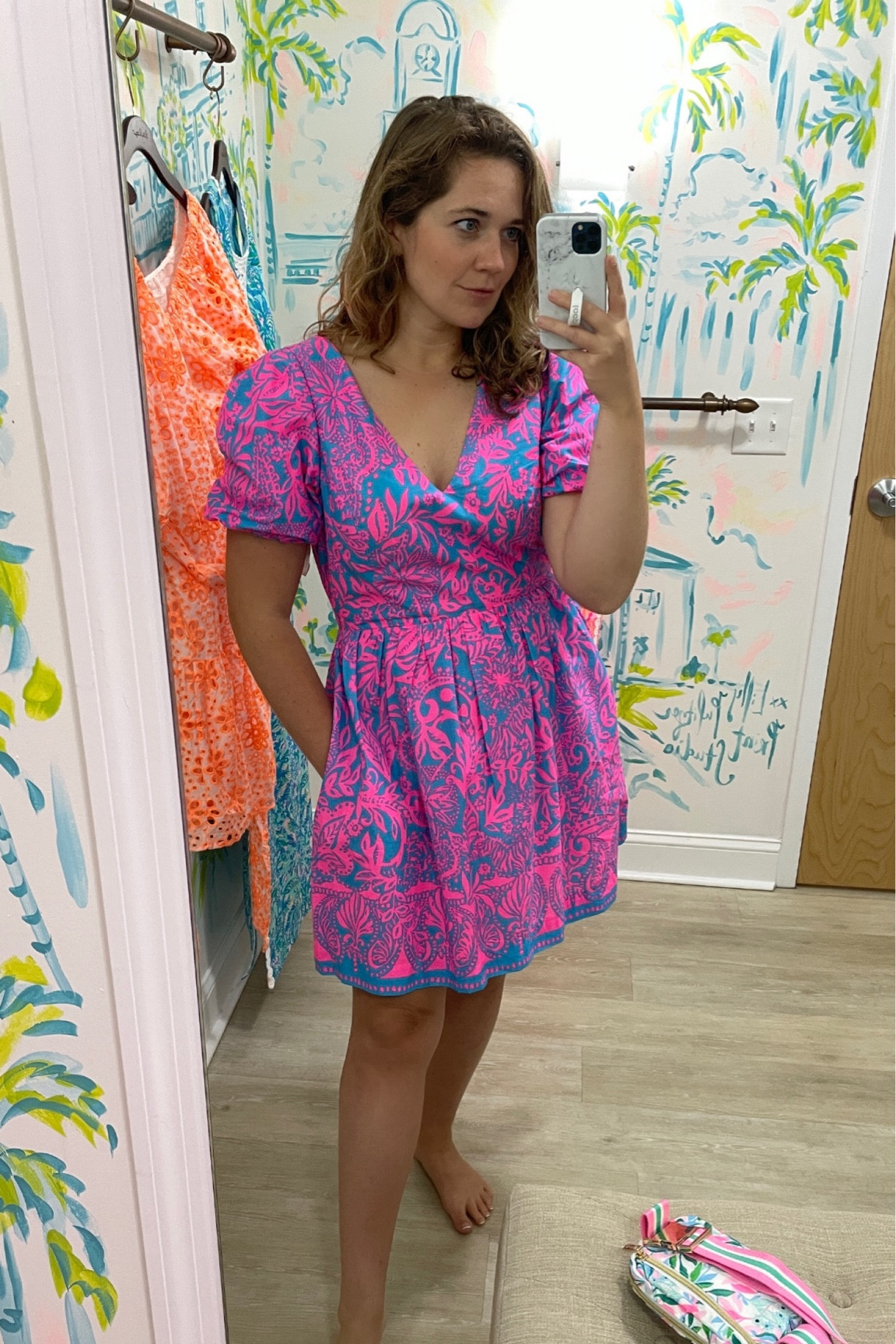 lilly pulitzer suzie short sleeve cotton dress Lilly Pulitzer Suzie Short Sleeve Cotton Dress Aura Pink Leaf an Impression  10 at Amazon Women's Clothing store