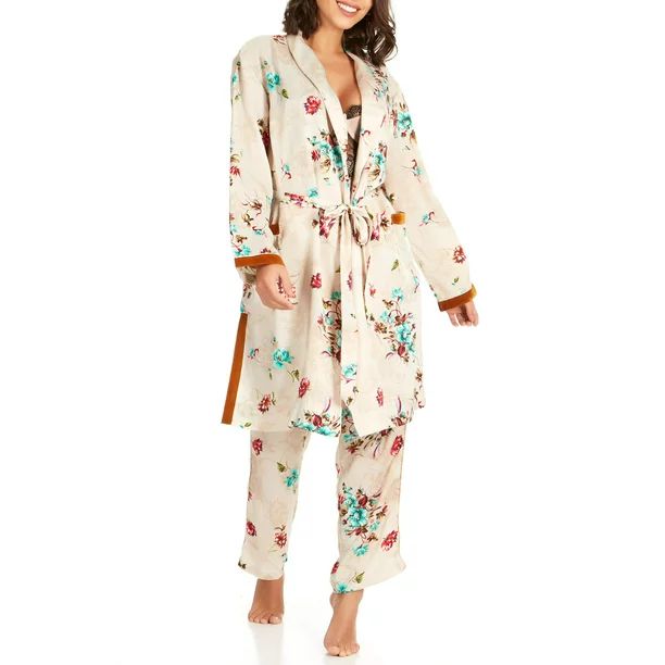 Cosmo Style by Cosmopolitan Women's Satin Robe & Pants Pajama Set | Walmart (US)