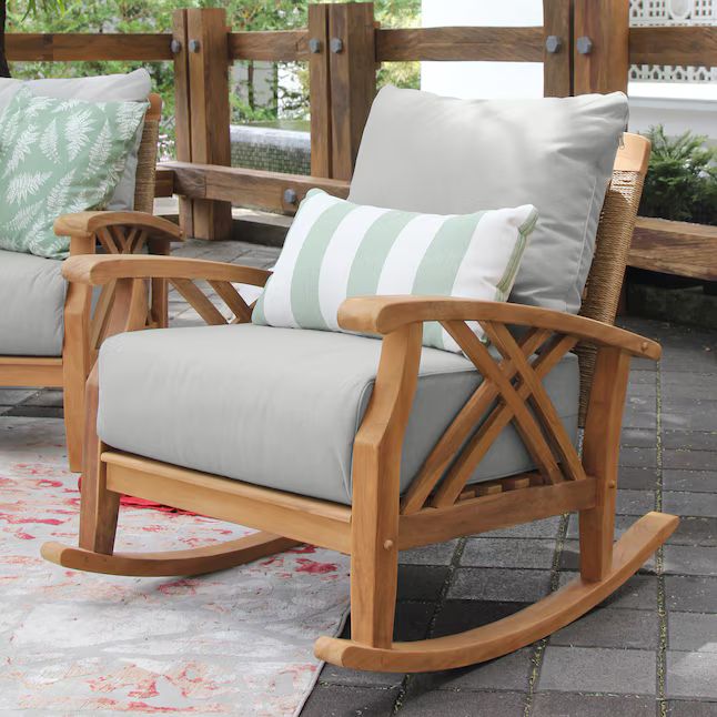 Cambridge Casual Carmel Rattan Natural Teak Wood Frame Stationary Conversation Chair with Off-whi... | Lowe's