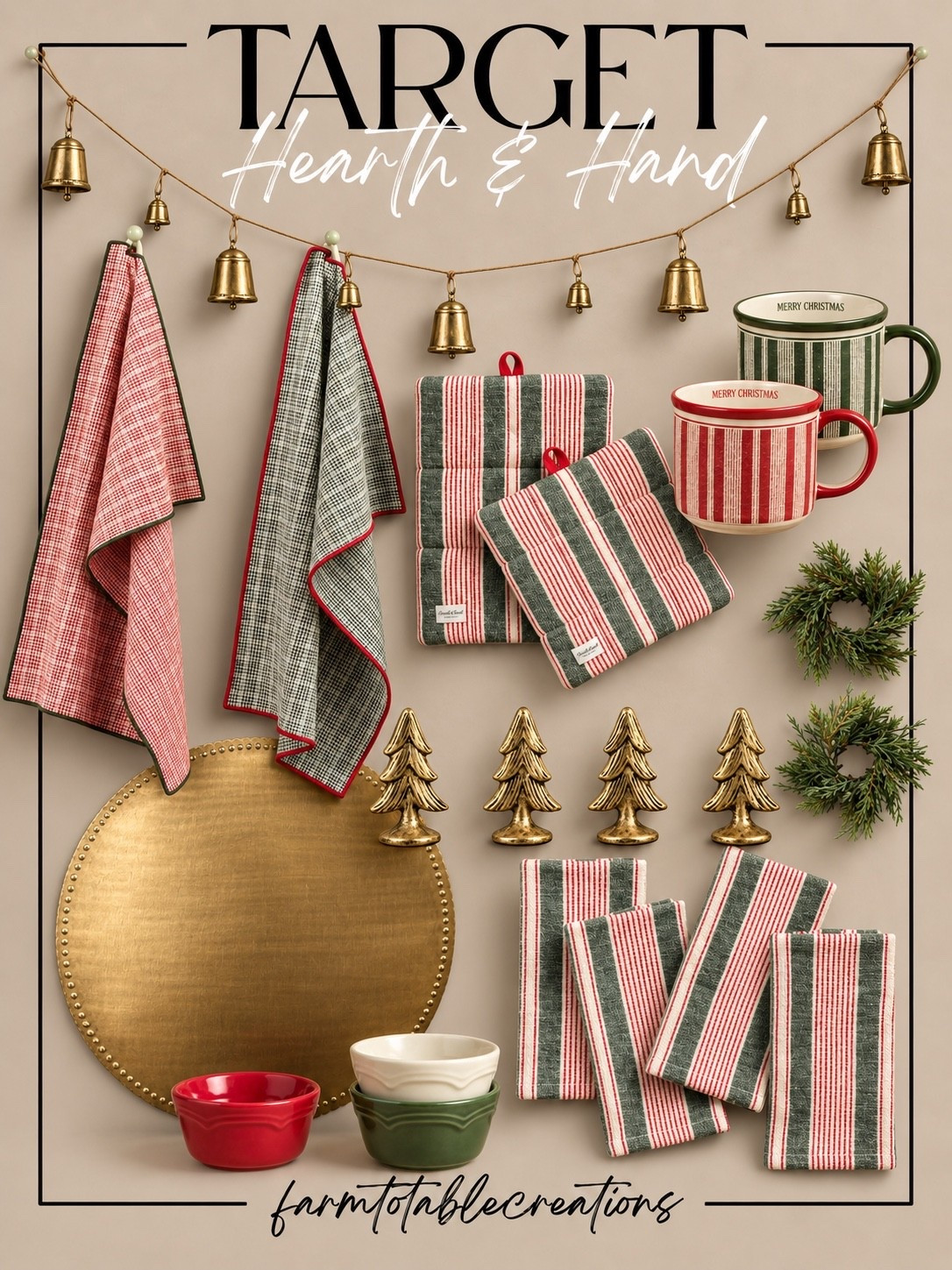 New Hearth & Hand Holiday Kitchen Collection 🎄

The new Hearth & Hand with Magnolia holiday collection at Target is bringing all the nostalgic Christmas charm to the kitchen! Classic red and green stripes, warm brass accents, festive mugs, cozy kitchen linens, and simple greenery create that timeless Christmas look that feels warm and collected.

These pieces are perfect for refreshing your kitchen for the holidays, styling a Christmas coffee bar, or adding a few festive touches without completely changing your everyday decor. The brass bells and trees mixed with the traditional striped textiles are such a beautiful combination!

Follow @farmtotablecreations on Instagram for more cozy home finds and trending decor.

#LTKHome #TargetStyle #TargetFinds #TargetHome #HearthAndHand #HearthAndHandWithMagnolia #Magnolia #TargetChristmas #ChristmasKitchen #HolidayKitchen #ChristmasDecor #HolidayDecor #CozyChristmas #ChristmasFinds #TraditionalChristmas

#LTKHome #LTKSeasonal