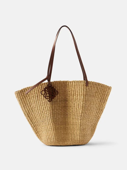 Loewe - Shell Leather-trim Raffia Basket Bag - Womens - Beige | Matches (US)