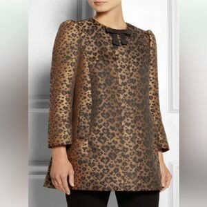 Red Valentino Garavan Heart Shaped Leopard Spots Jacquard Bow Neck Pea Coat 36 | Poshmark