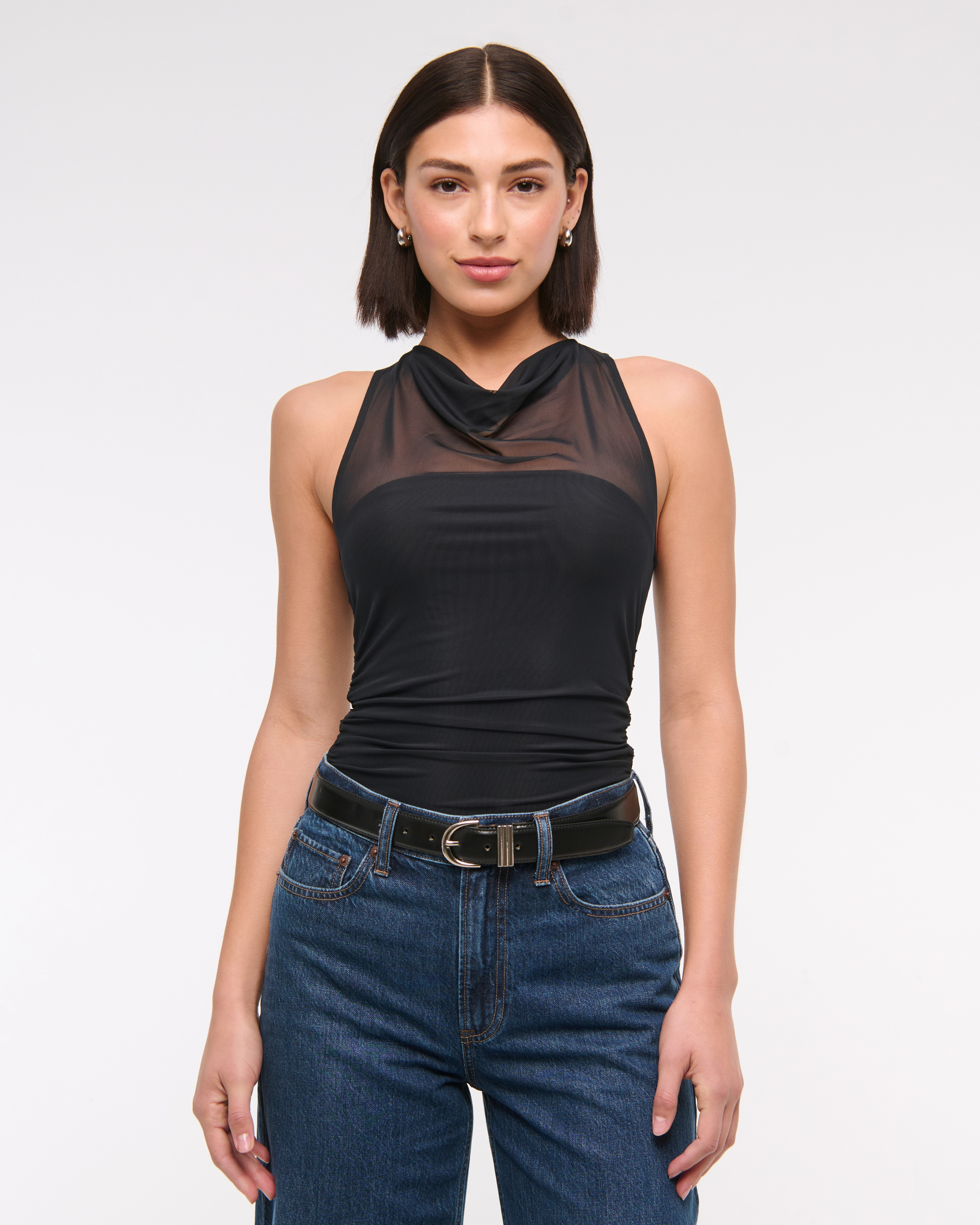 Mesh Cowl Neck Bodysuit | Abercrombie & Fitch (US)